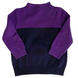 J. Crew Sweater 100% Merino Wool Size Medium Color Blocked Purple & Navy EUC